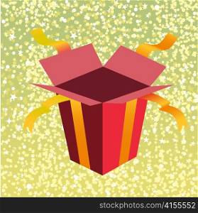 Vector Illustration of open birthday giftbox on the shiny background.