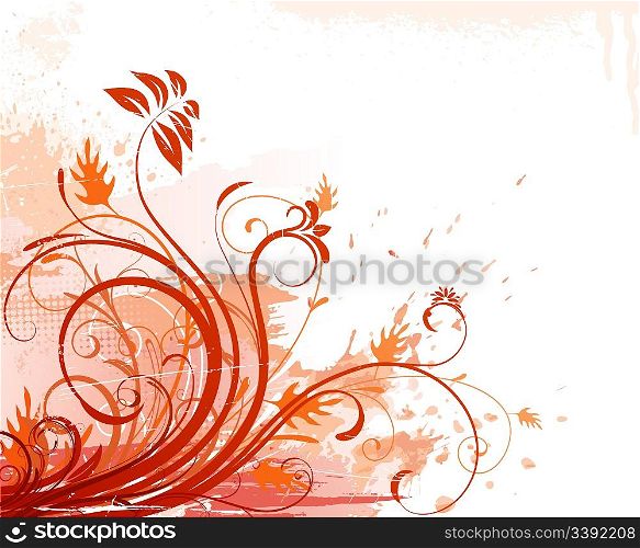 Vector illustration of orange Grunge Floral Background