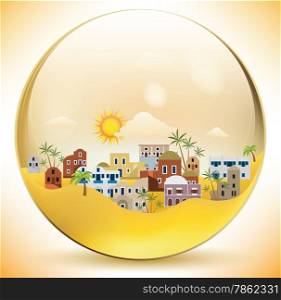 Vector illustration of oriental city in a glass sphere