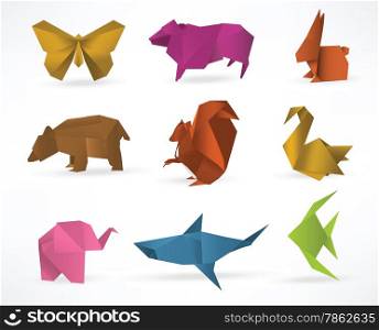 Vector illustration of origami animals