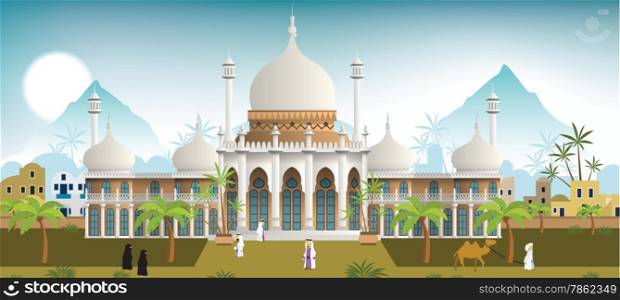 Vector illustration of palace in the arabian city
