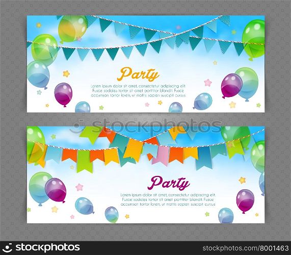 Vector illustration of Party banner with flags and ballons