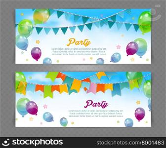 Vector illustration of Party banner with flags and ballons