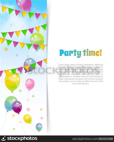 Vector illustration of Party banner with flags and ballons. Party banner with flags and ballons