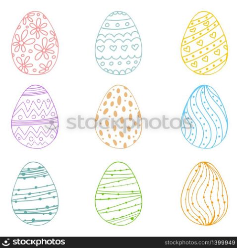 Vector illustration of pastel spring colors doodle egg with handdrawn ornament for Easter holidays design isolated on white background. Greeting card, invitation, poster, banner design. Egg icons for Easter holidays design isolated on white background.