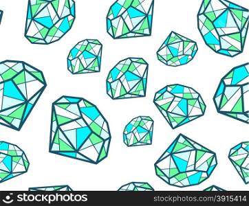 Vector illustration of pattern of green emeralds of different sizes on white background. Bright color line art design for web, site, advertising, banner, flyer, poster, board and print.