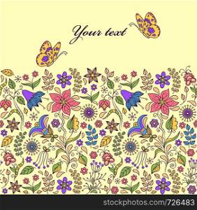 Vector illustration of pattern with abstract flowers and butterflies.Floral background. Floral background