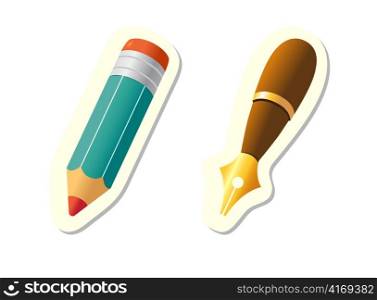 Vector Illustration of Pen and Pencil Icons on White Background