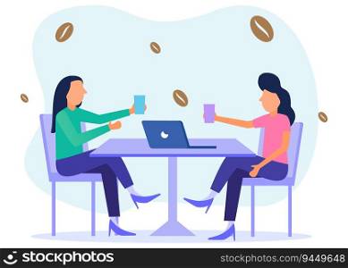 Vector illustration of people and business people drinking coffee. Morning cafe shop for delicious espresso, cappuccino and hot chocolate drinks. Business services for a serene lifestyle.