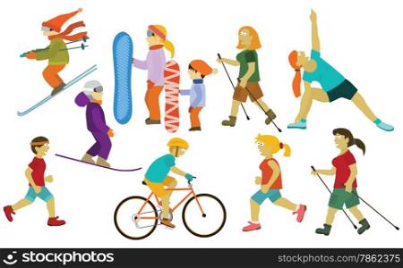 Vector illustration of people (various sports activities)
