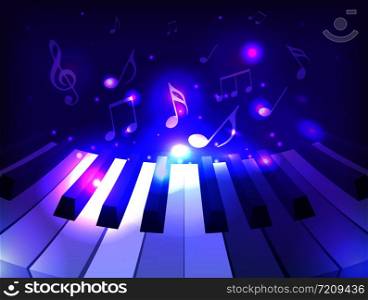 Vector illustration of piano keys, notes and sparkles for your design. Vector illustration of piano keys, notes and sparkles for your d