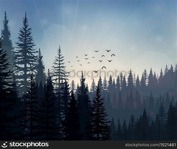 Vector illustration of Pine forest landscape background