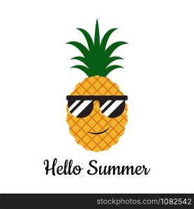 Vector illustration of pineapple with glasses - Hello summer concept
