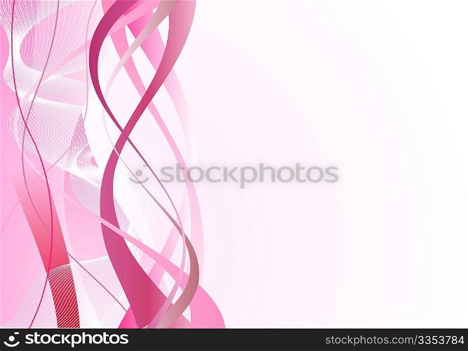 Vector illustration of pink abstract background made of curved lines