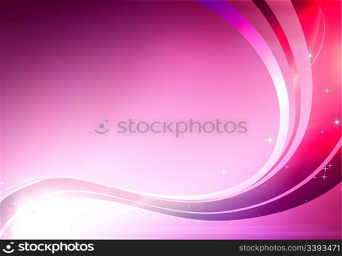 Vector illustration of pink abstract background made of light splashes and curved lines