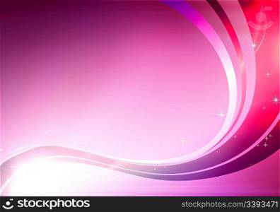 Vector illustration of pink abstract background made of light splashes and curved lines