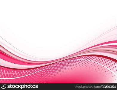 Vector illustration of pink abstract techno background with of dots and curved lines. Great for backgrounds or layering over other images and text