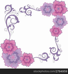 Vector illustration of pink and purple floral border pattern