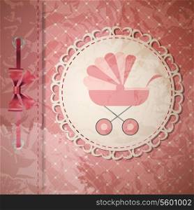 Vector illustration of pink baby carriage for newborn girl