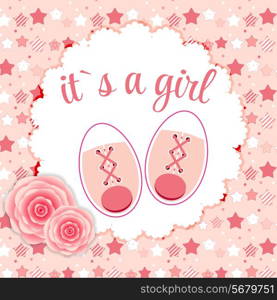 Vector Illustration of Pink Baby Shoes for Newborn Girl. EPS10