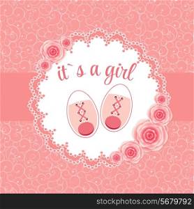 Vector Illustration of Pink Baby Shoes for Newborn Girl. EPS10