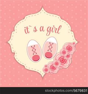 Vector Illustration of Pink Baby Shoes for Newborn Girl. EPS10