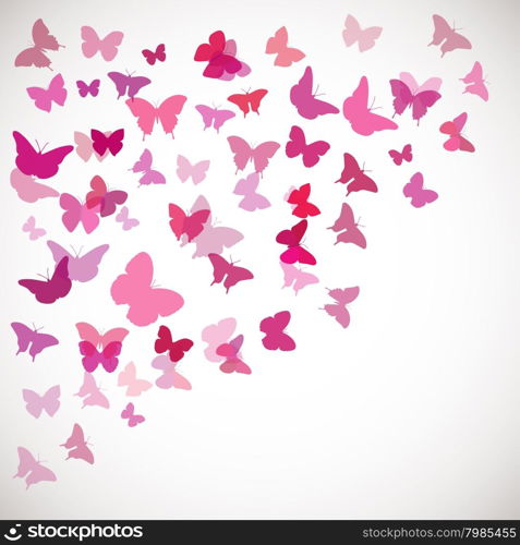 Vector illustration of pink butterflies. Corner background. Abstract Butterfly Background. Vector illustration of pink butterflies. Corner background
