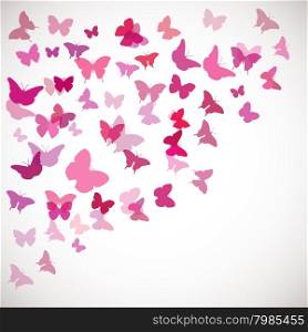 Vector illustration of pink butterflies. Corner background. Abstract Butterfly Background. Vector illustration of pink butterflies. Corner background