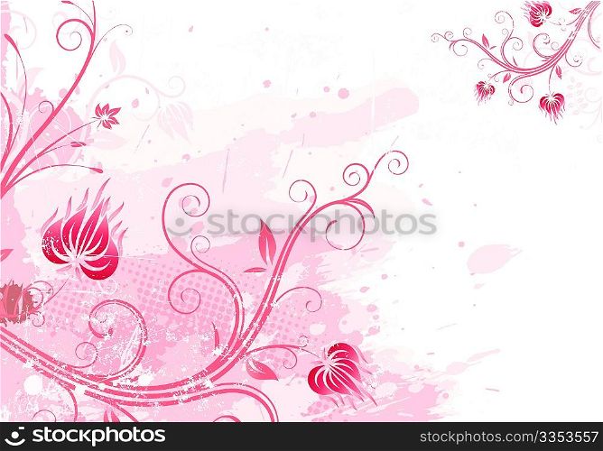 Vector illustration of pink Grunge Floral Background