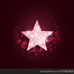 Vector illustration of pink star. Conceptual design, poster, greeting card, party invitation, banner. Illustration of pink star