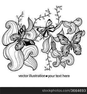 vector illustration of plants and butterflies