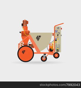 Vector illustration of plaster stations. Plaster walls,buildings. Mechanized work. Machine for plaster walls. The work of plastering machine