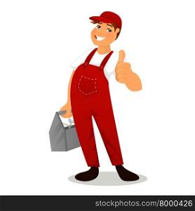 Vector illustration of Plumber in red overalls