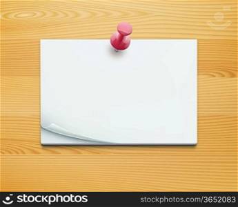 Vector illustration of post note with push pin on detailed wooden background