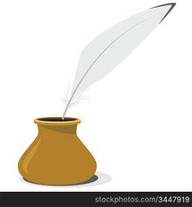 Vector illustration of pottery inkwell and pen