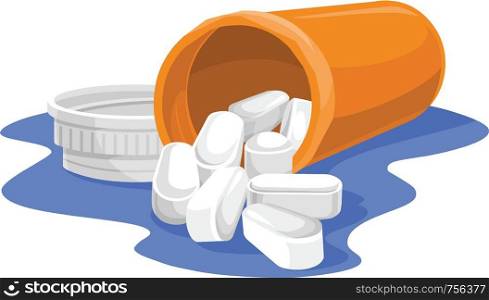 Vector illustration of prescription tablets and bottle.