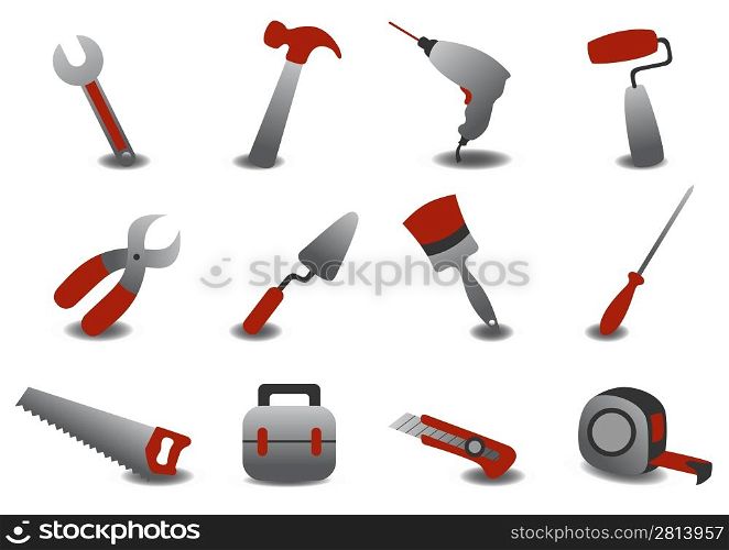 Vector illustration of professional repairing tools icons.