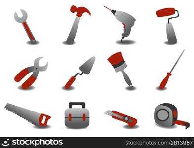 Vector illustration of professional repairing tools icons.