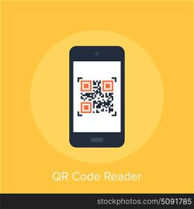 Vector illustration of QR code reader flat design concept.. QR Code Reader