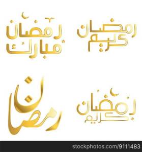 Vector Illustration of Ramadan Kareem with Elegant Golden Arabic Calligraphy.