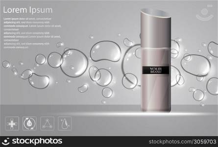 Vector illustration of Realistic cosmetic bottles with bubbles