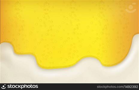 Vector illustration of realistic light or dark beer with foam and bubbles.. Cool liquid drink.Vector illustration of realistic light or dark beer.