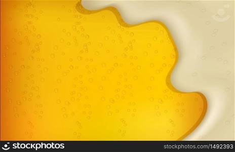 Vector illustration of realistic light or dark beer with foam and bubbles.. Cool liquid drink.Vector illustration of realistic light or dark beer.