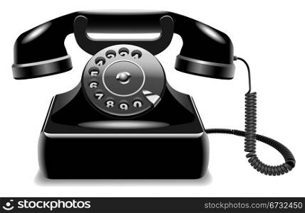 Vector illustration of realistic outdated black telephone isolated on white background.
