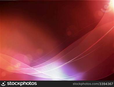 Vector illustration of red abstract background made of light splashes and curved lines
