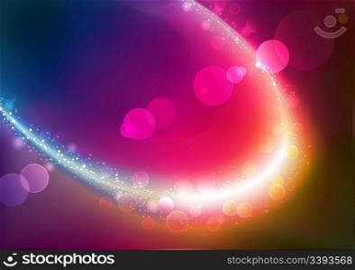 Vector illustration of red abstract background with blurred magic neon light curved line