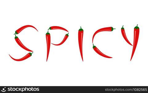Vector illustration of red chili peppers in 'SPICY' text isolated on white background