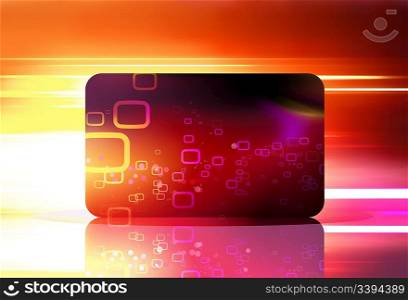 Vector illustration of red decorated gift card on the abstract blurred magic neon light background