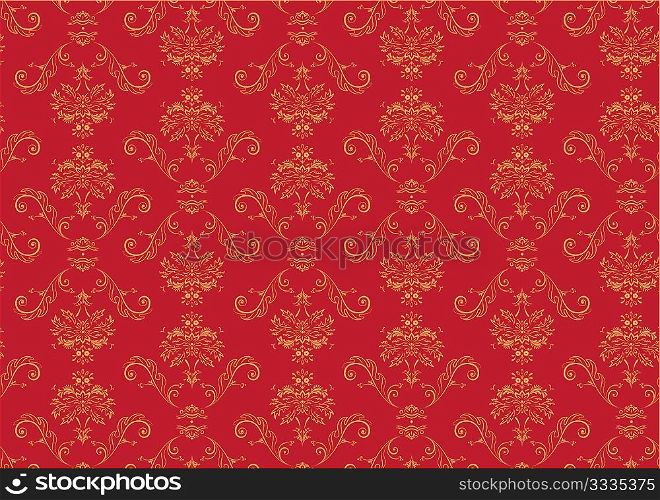 Vector illustration of red elegant Victorian retro motif wallpaper Pattern