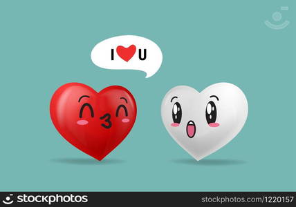 Vector illustration of red heart and white heart. Character design for Valentine's Day greetings and card, web, banner